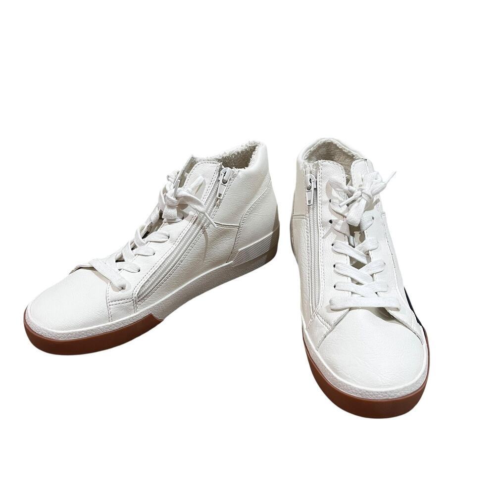 Dv Dolce Vita Havi Shoes Womens Size 7 White Faux Leather Zip Lined Sneakers